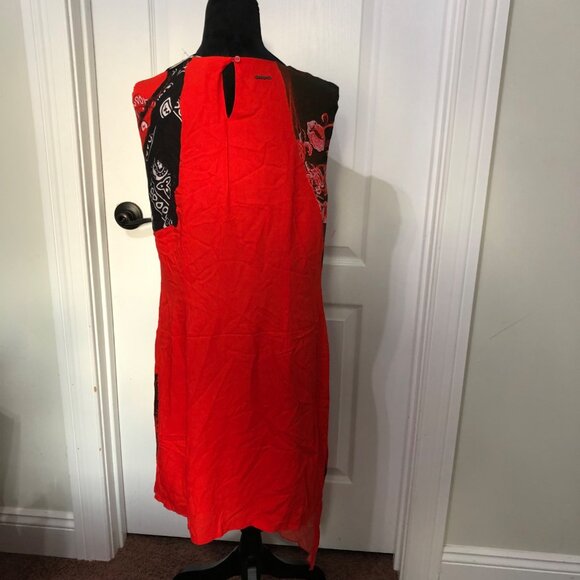 Desigual Womens Vest Nagar Dress 44 Red Orange Black Patterned Sleeveless NWT - Picture 3 of 10